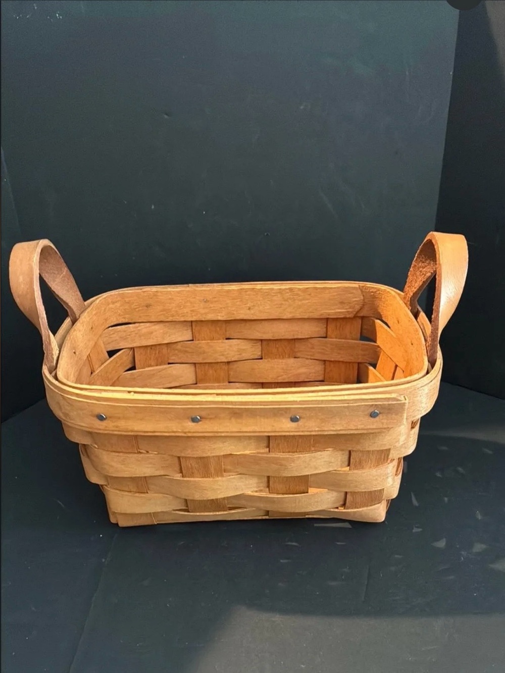 Vintage Longaberger Small Rectangular Basket w Leather Handles